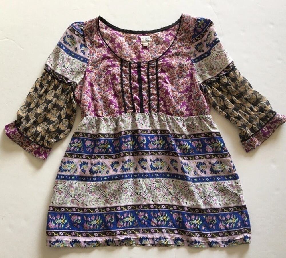 Edme & Esyllte Anthropologie Cotton Silk Boho Peasant Blouse 3/4 Sleeve Sz 6